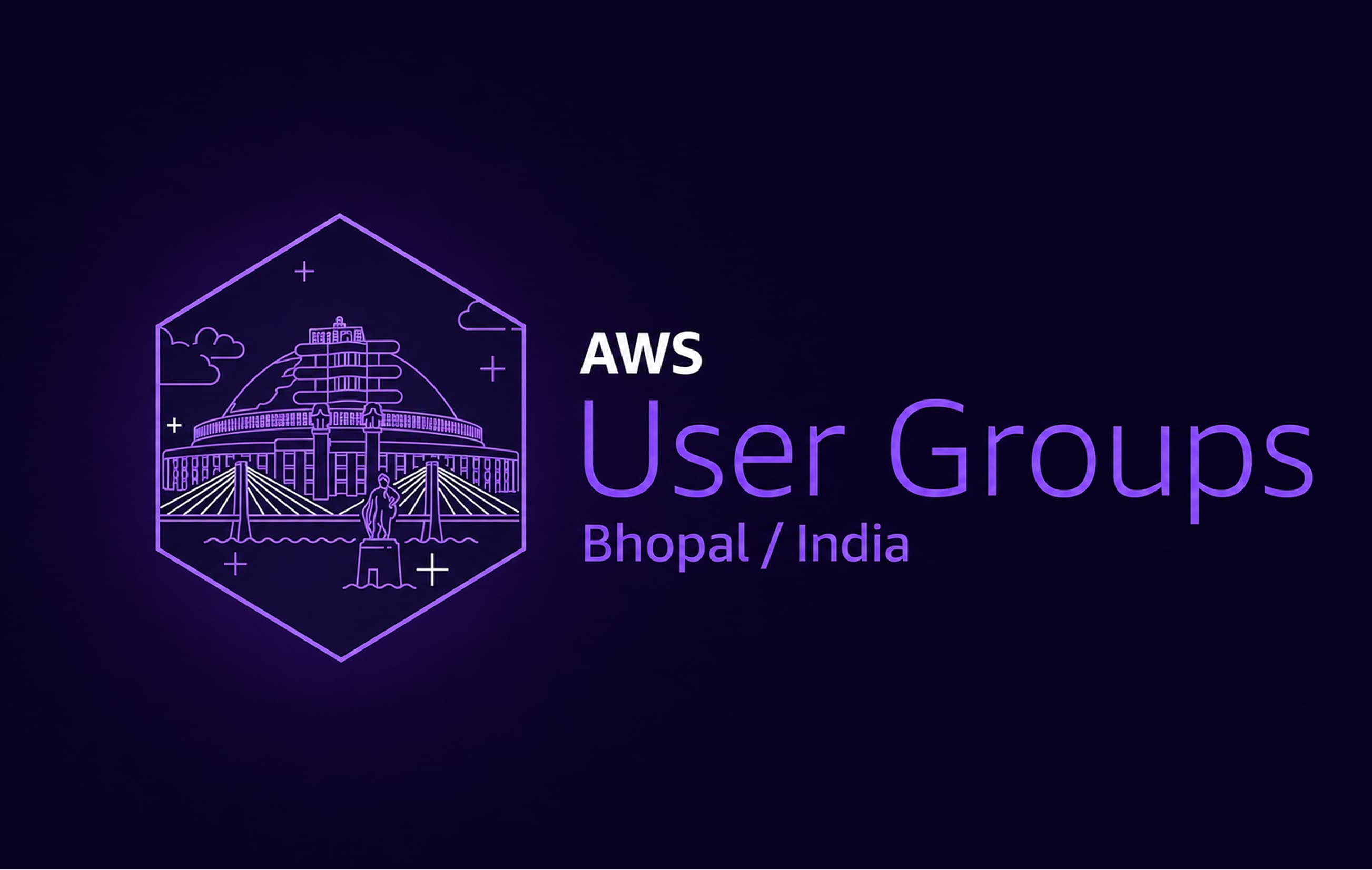 AWS User Groups Bhopal branding — hexagonal landmark badge with wordmark
