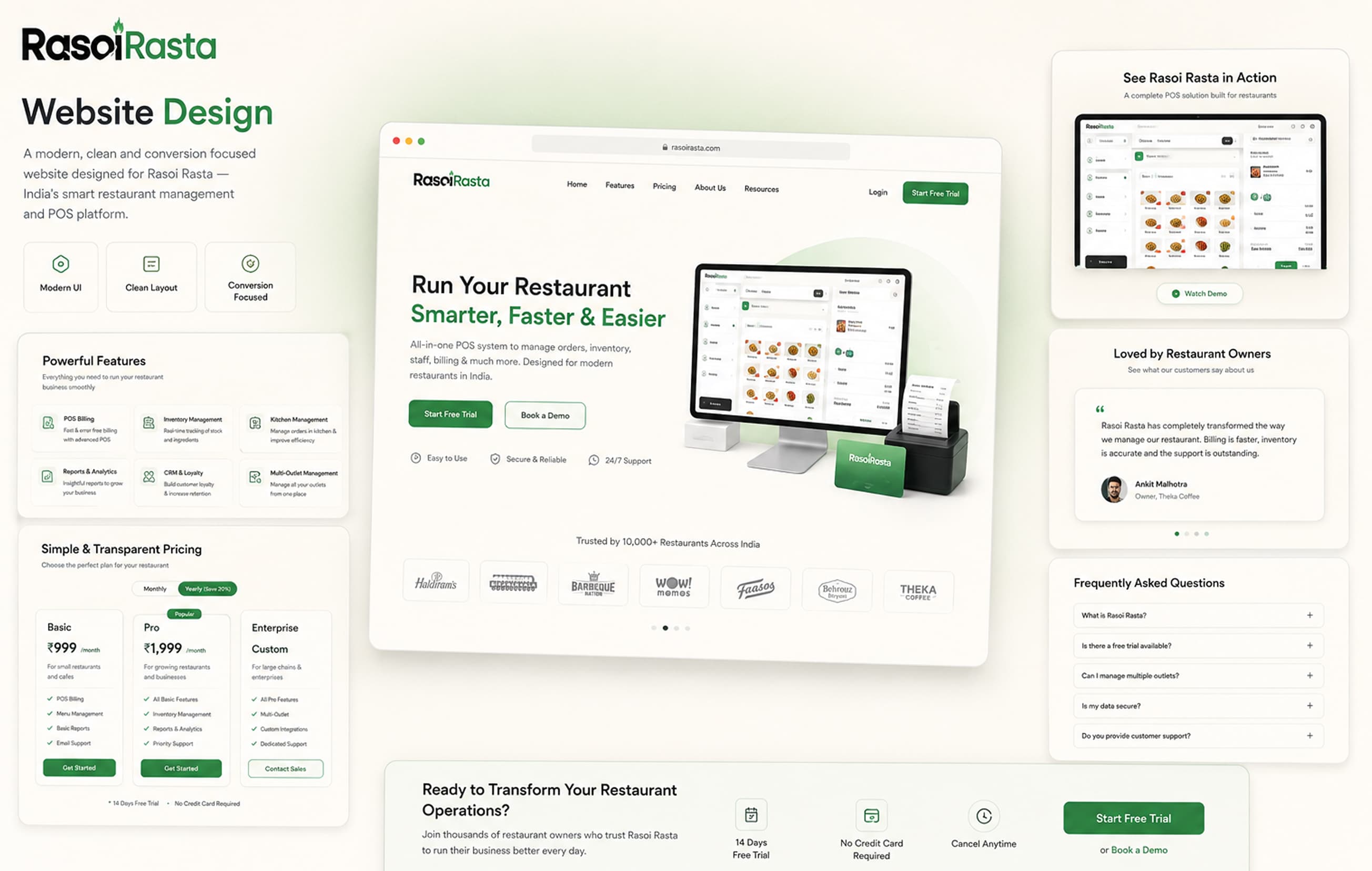 Rasoi Rasta website design — marketing site with features, pricing, and testimonials